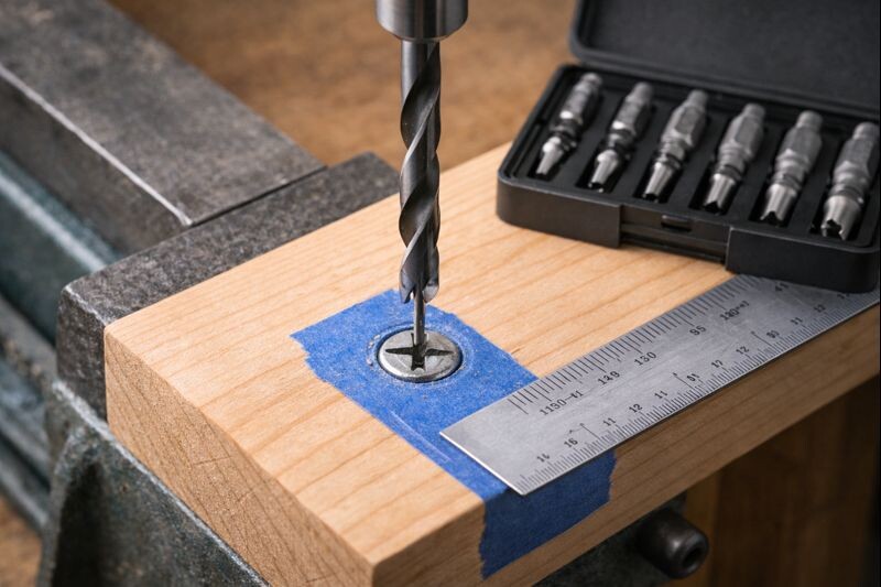 drilling a centered pilot hole for a screw extractor