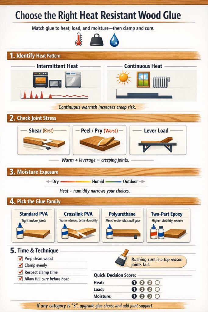 Infographic about a guide to choose the right heat resistant wood glue
