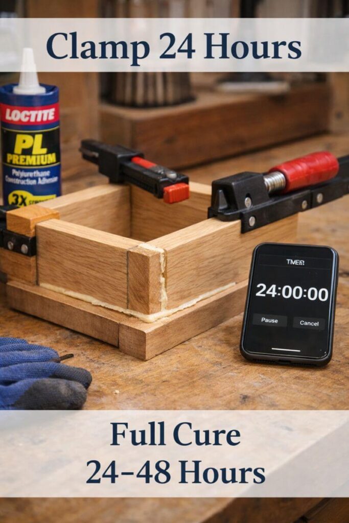 clamp time and cure time reminder for glue projects