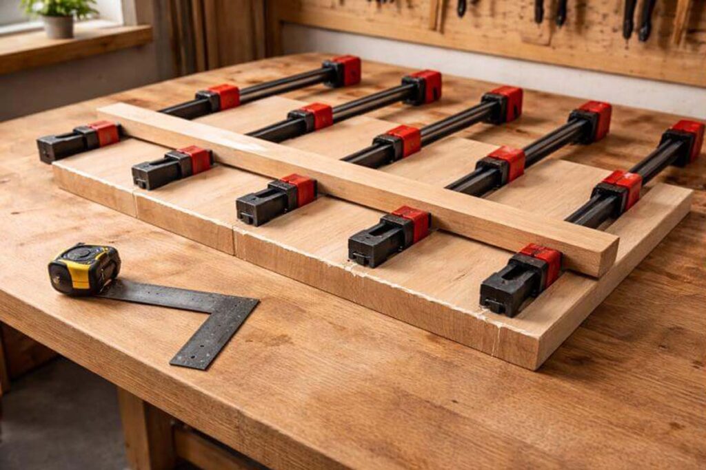 evenly spaced clamps with consistent squeeze out bead