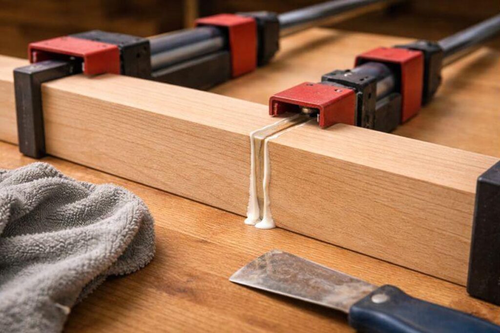 clamped panel glue up with squeeze out