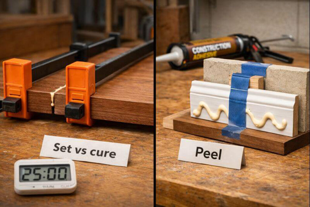 clamping wood glue joint and bracing trim piece