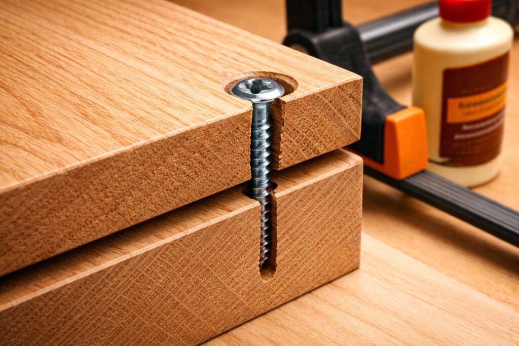 screw pulling two boards tight with clearance hole