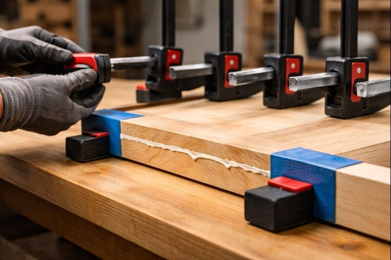 proper clamp pressure with cauls and clean squeeze out bead