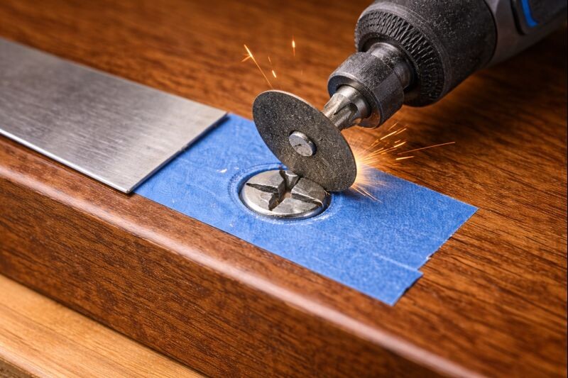 rotary tool cutting a slot for a flathead driver