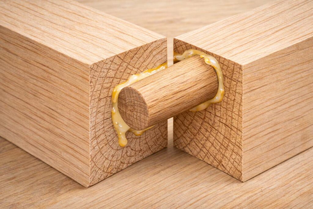 cross section view of dowel joint in wood