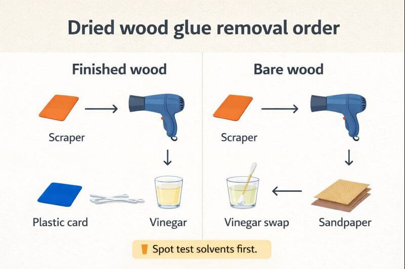 finished vs unfinished wood glue removal steps chart