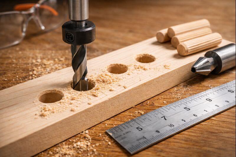 setting dowel hole depth and countersink edge