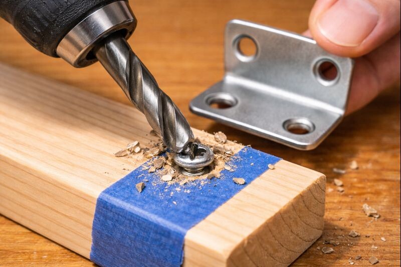 drilling off screw head to free a metal bracket on wood