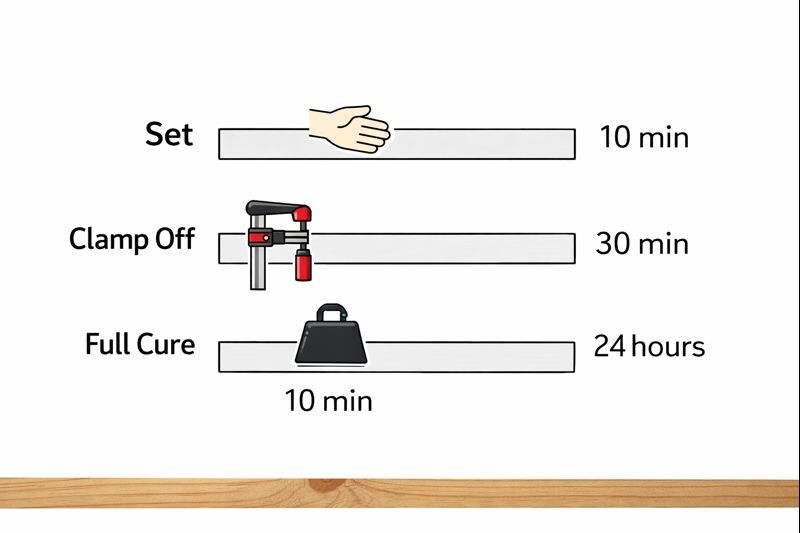 drying versus curing timeline for common wood glue