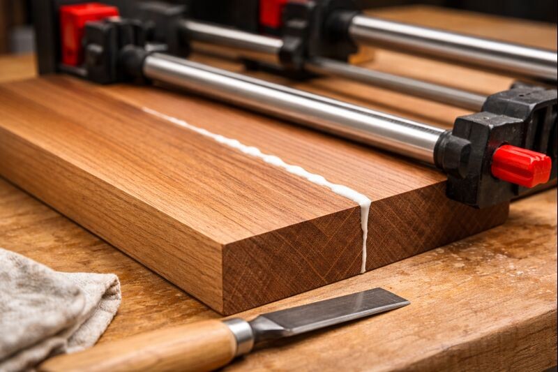 tight edge joint clamped with thin glue squeeze out line