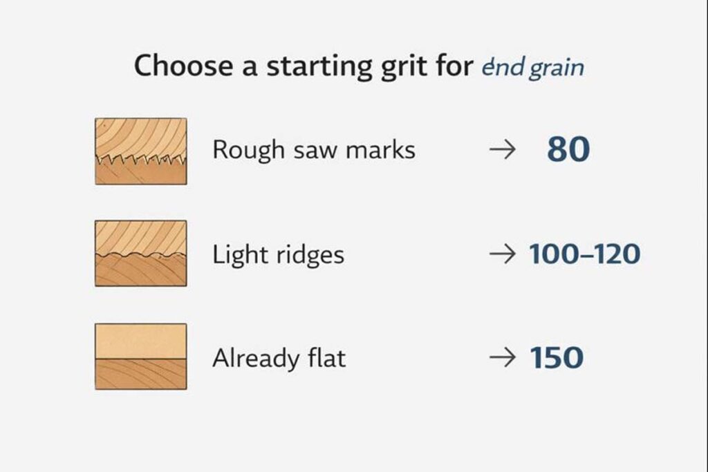 simple chart for choosing a starting grit on end grain