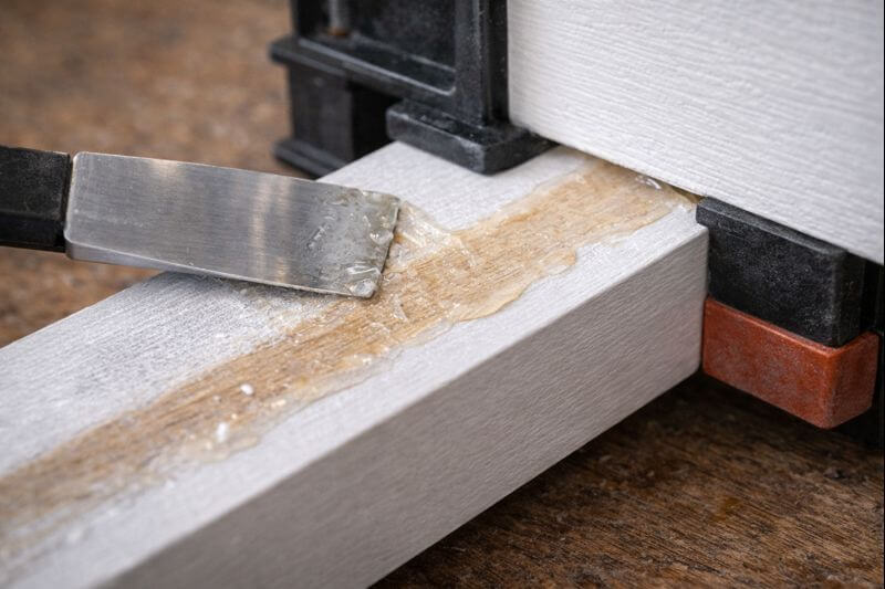 mixed epoxy spread on dull scuffed painted surface