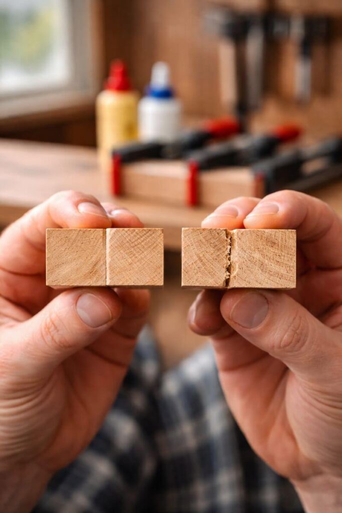 strong glued test blocks showing tight joint fit