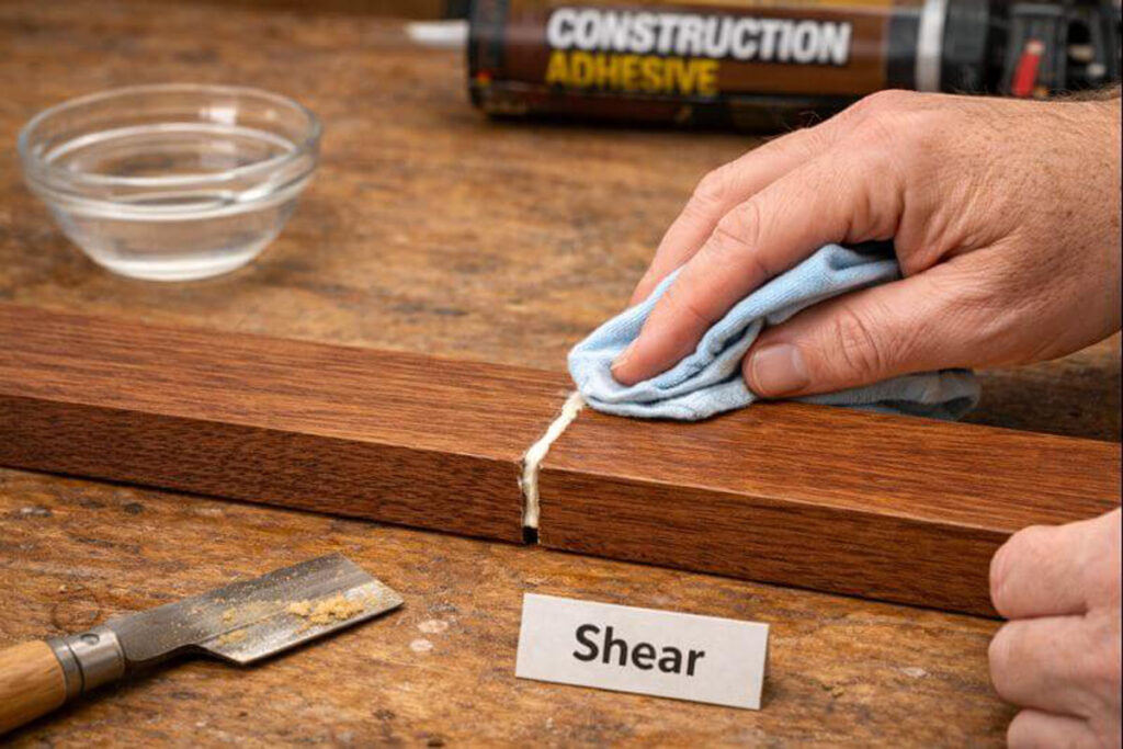 wiping glue squeeze out with damp cloth