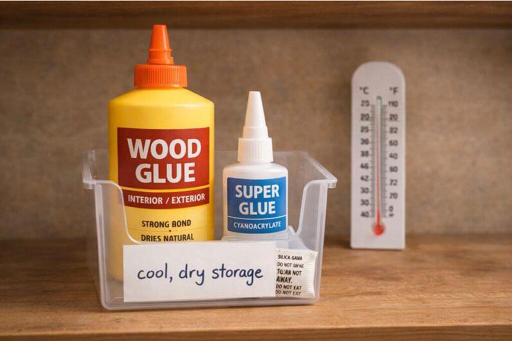 gloves and eye protection beside adhesives