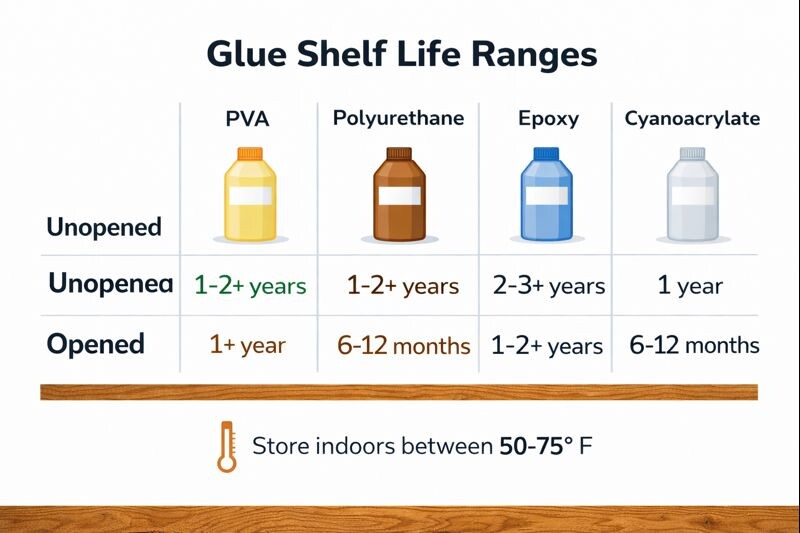 shelf life chart for common woodworking glues