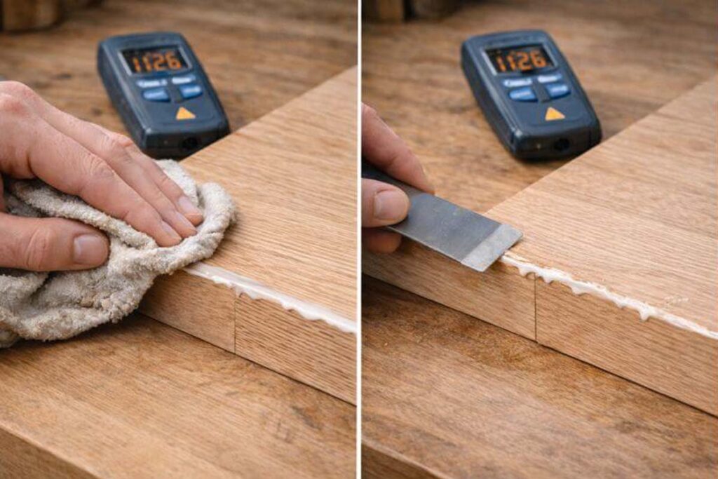 scraping gelled glue from wood seam