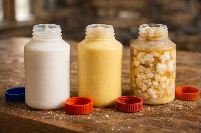 fresh thickened and spoiled wood glue textures