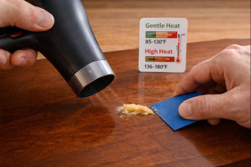 lifting softened glue from a finished tabletop without haze