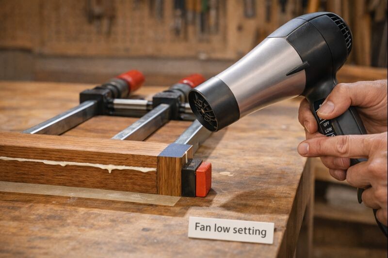 low heat drying method used on clamped wood joint
