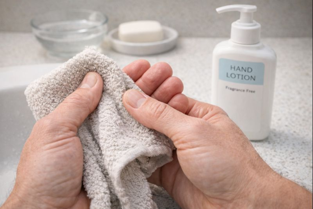 moisturizing hands after washing off adhesive