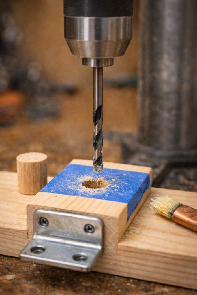 drilling and plugging a stripped screw hole with a dowel