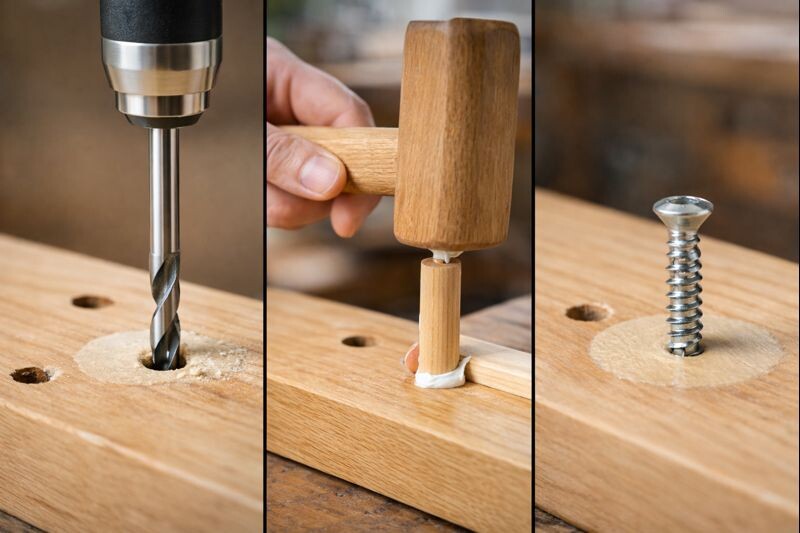 steps to fix a stripped screw hole with a hardwood plug