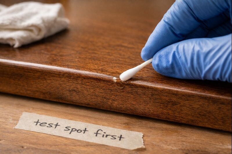 testing solvent on an inconspicuous wood furniture area