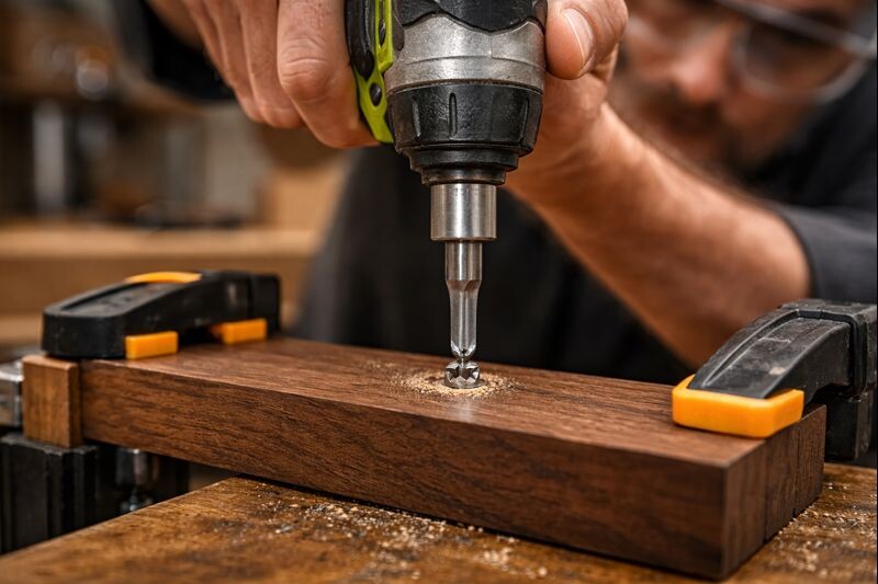impact driver aligned straight to loosen a tight screw