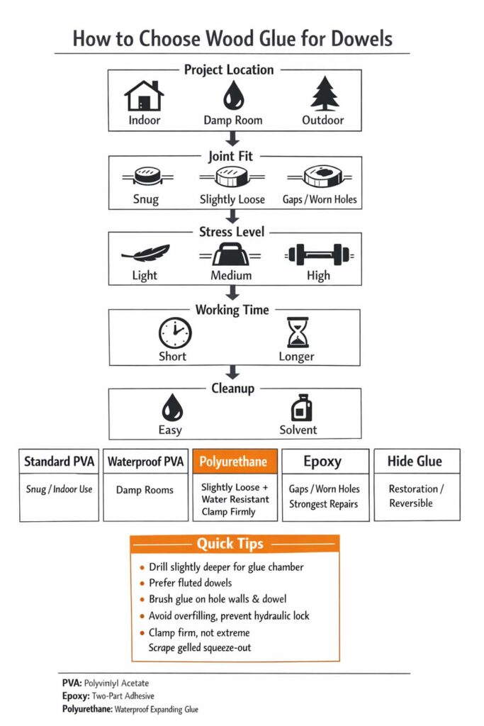 infographic guide to choose the right wood glue for dowels