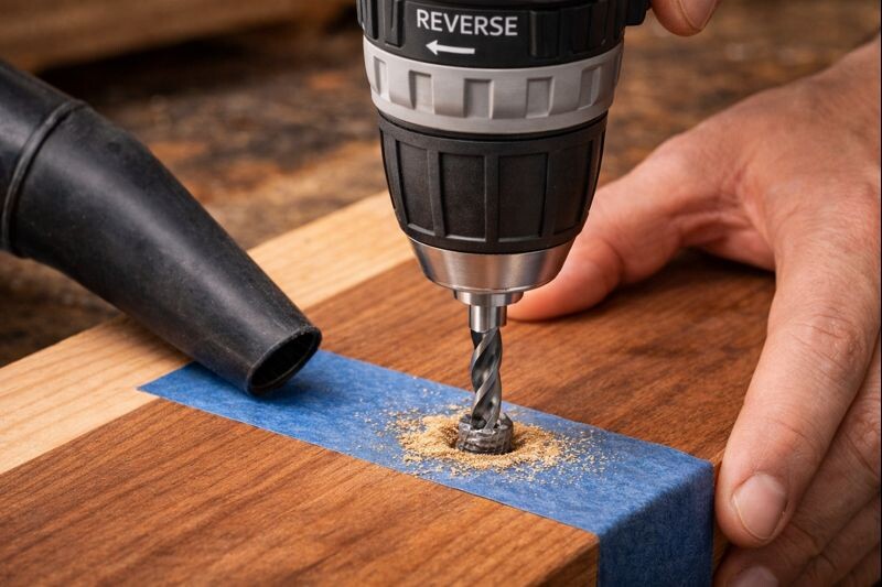 reverse drilling with left hand bit to loosen broken screw