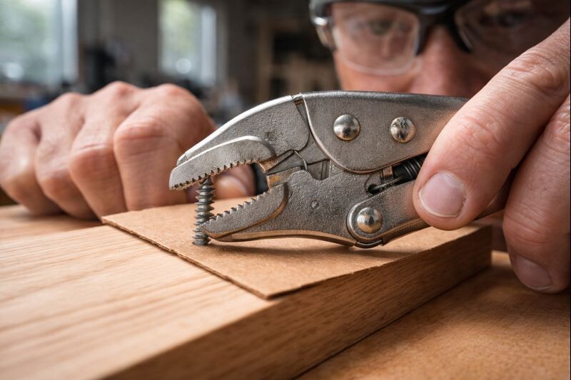 locking pliers backing out a protruding screw
