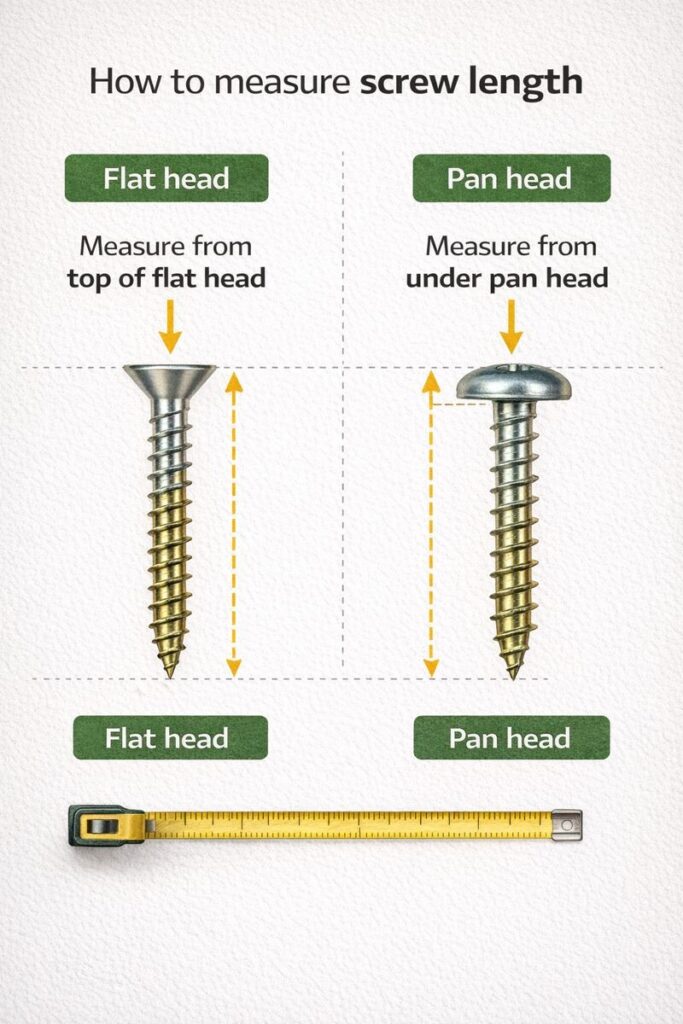 where to measure screw length for different heads