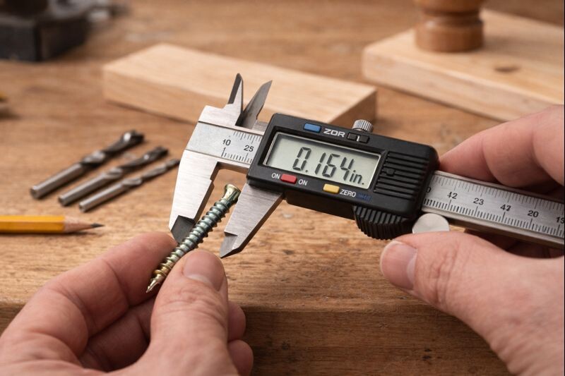 caliper measuring wood screw thread diameter