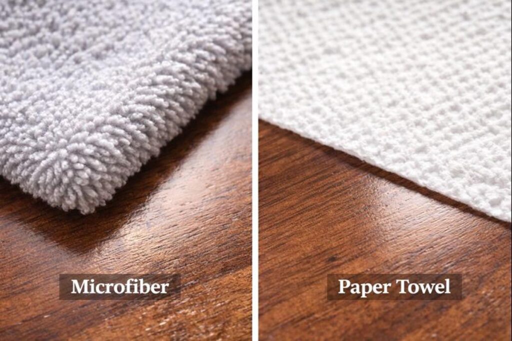microfiber cloth compared to paper towel on finished wood