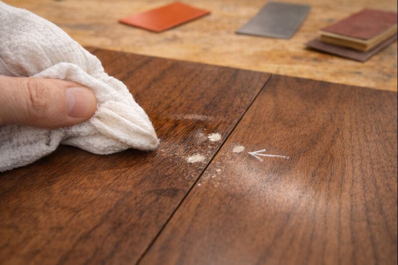 wipe test revealing pale glue spots along a joint