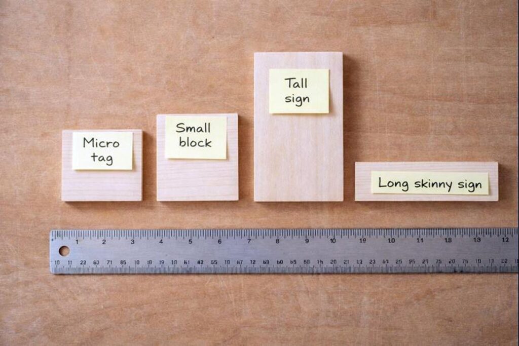 small wooden sign blanks in common tiered tray sizes