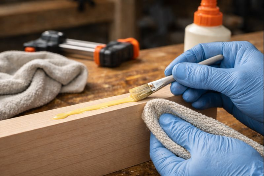 using gloves to prevent glue on hands during assembly
