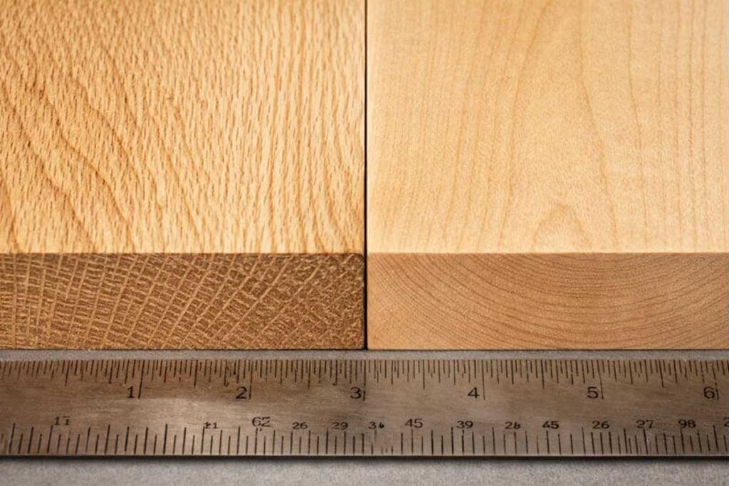 open pore oak and tight grain maple closeup