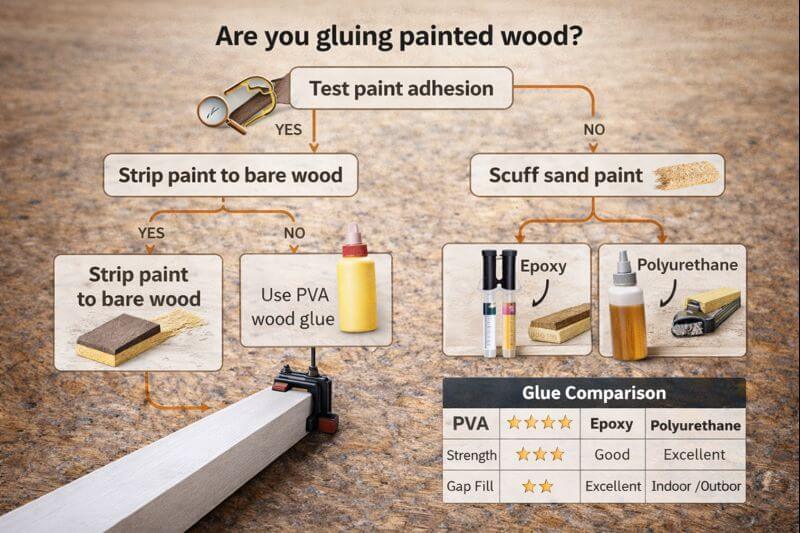 glue choice flow chart for painted wood prep