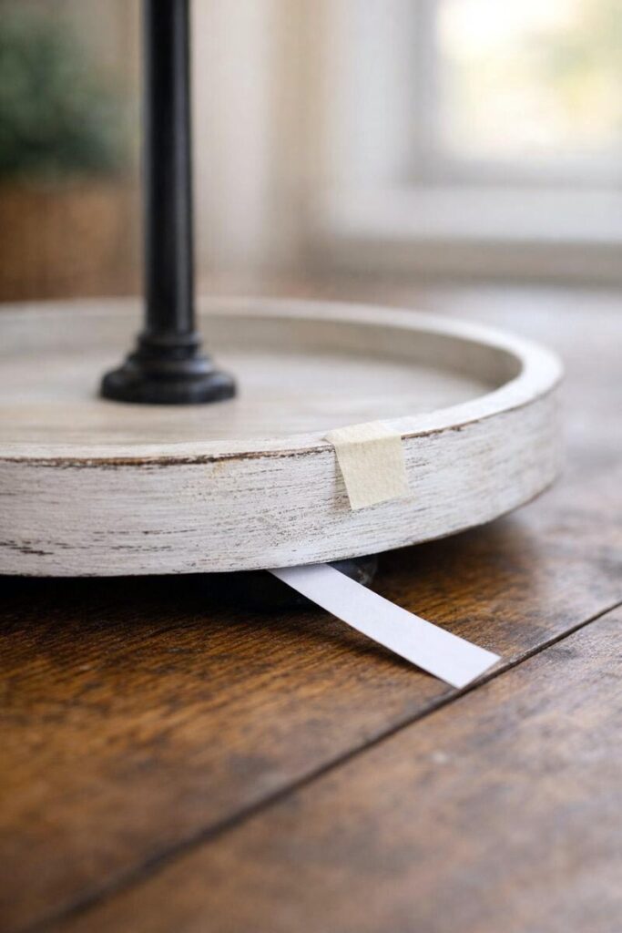 paper strip test under tray stand base with tape marking high corner