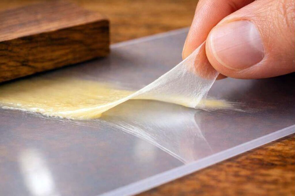 dried wood glue peeling off smooth plastic surface