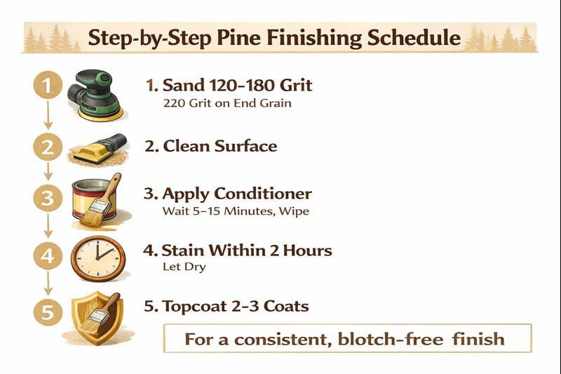 step by step pine finishing schedule to reduce blotches