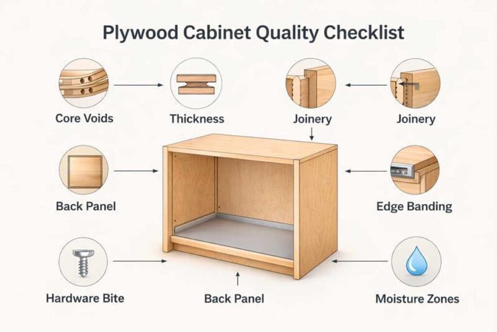 cabinet box quality checklist with icons