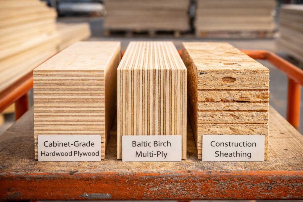 plywood edges showing layers and voids side by side
