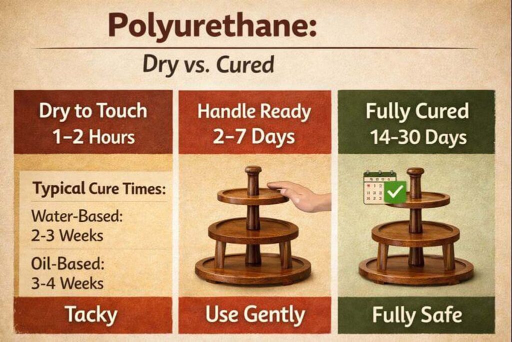 infographic showing dry to touch handle ready and fully cured stages