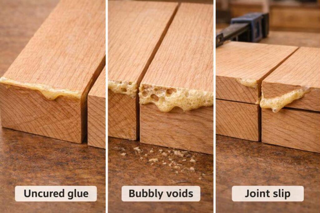 examples of uncured glue bubbly voids and joint slip