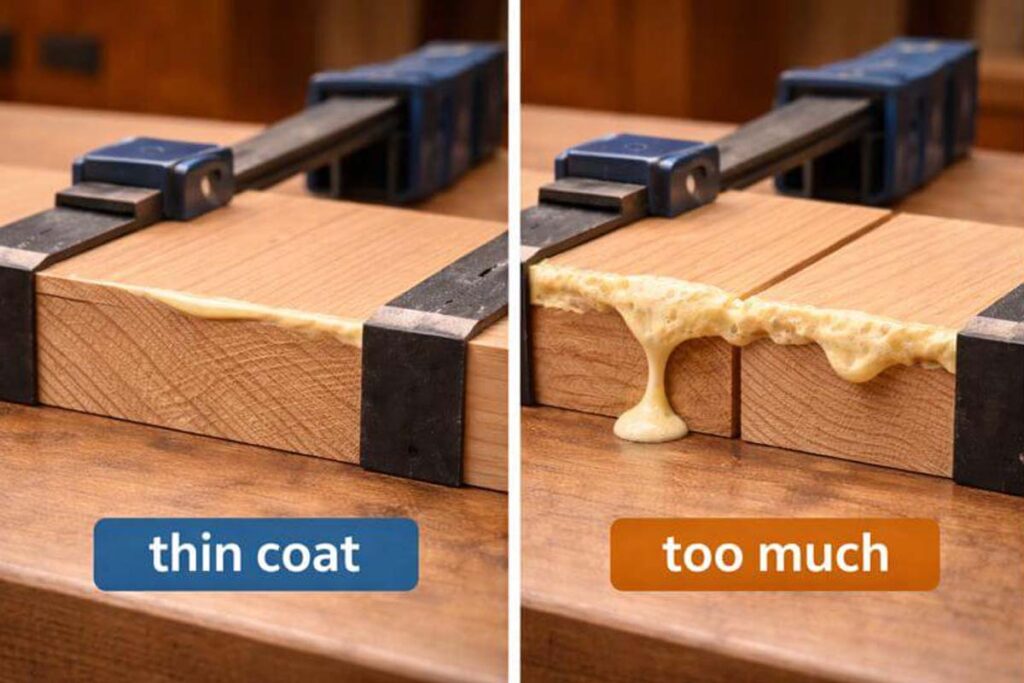 comparison of thin glue line versus foamy misaligned joint