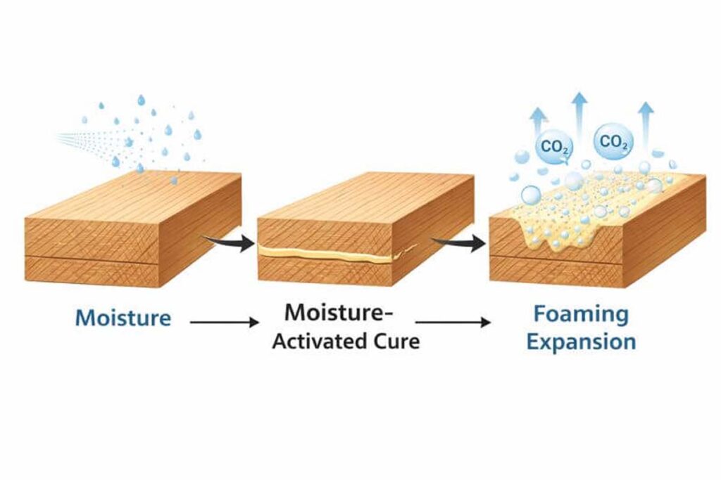 diagram showing moisture cure and foam expansion